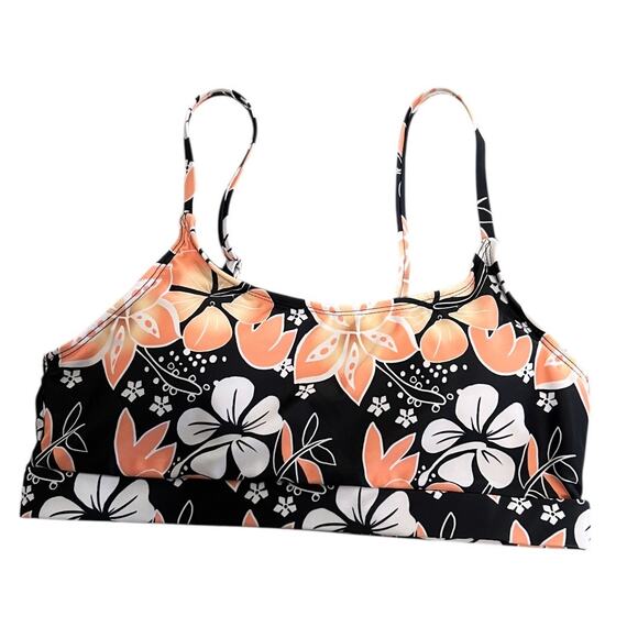 Swim Suit Women’s Size Small 2 Piece Floral Print Orange Black U Neck Like New - Picture 4 of 6